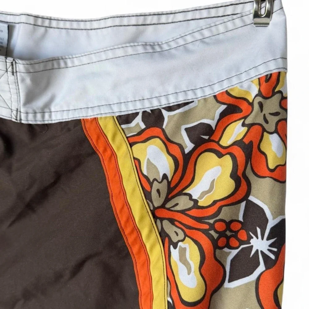 Old Navy Mens Y2K Brown Orange Floral Swim Trunks Board Shorts XXL 473618
